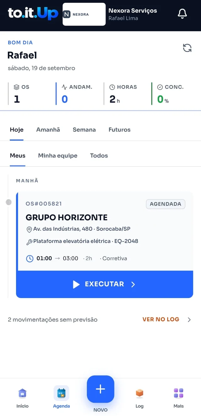 Agenda de serviços no Field.